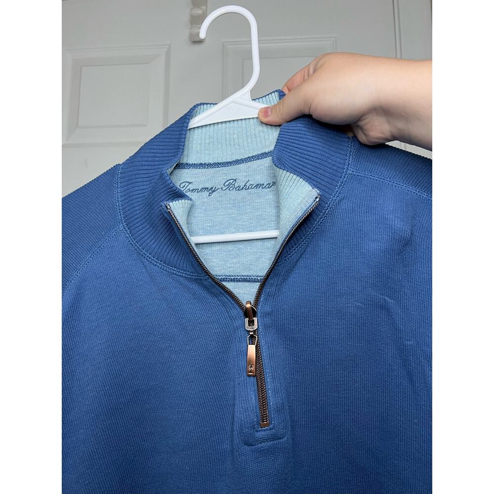 Tommy Bahama 100% Cotton Blue Quarter-Zip Pullover Sweatshirt Sz: Large - Picture 2 of 7